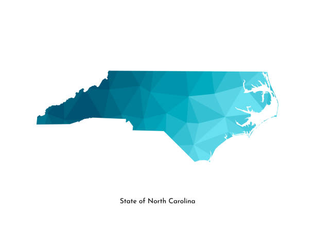 Vector isolated illustration icon with simplified blue map's silhouette of State of North Carolina (USA). Polygonal geometric style. White background Vector isolated illustration icon with simplified blue map's silhouette of State of North Carolina (USA). Polygonal geometric style. White background. state of north carolina map stock illustrations