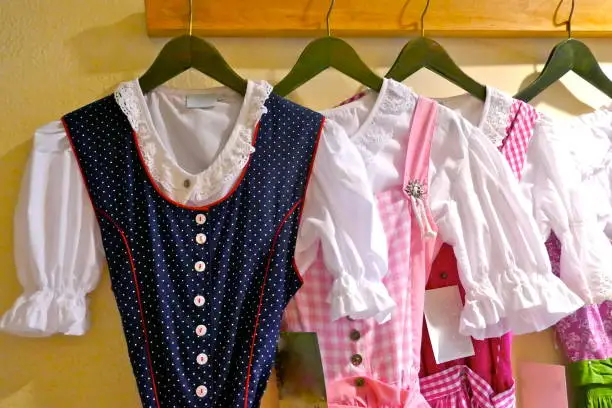 Details of typical Bavarian clothing. Traditional clothing for girls.