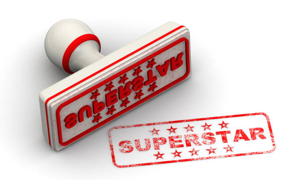 Superstar. The seal The white seal and red imprint with word SUPERSTAR on white surface. 3D Illustration celebrity endorsements stock pictures, royalty-free photos & images