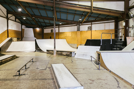 Interior images of empty skatepark