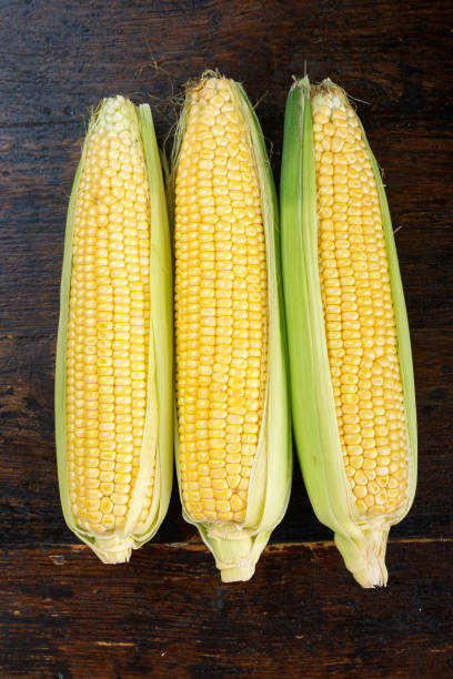 istock head of corn on a wooden background. 1200362624