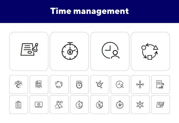 Vector illustration of Time management line icon set