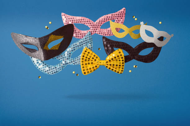 Carnival  creative concept background. Levitating mask on blue background.