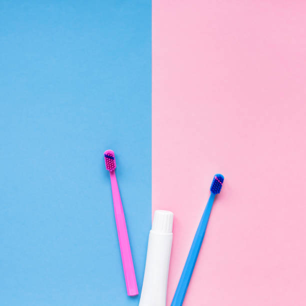 istock Teeth hygiene and oral care products flatlay 1200366385