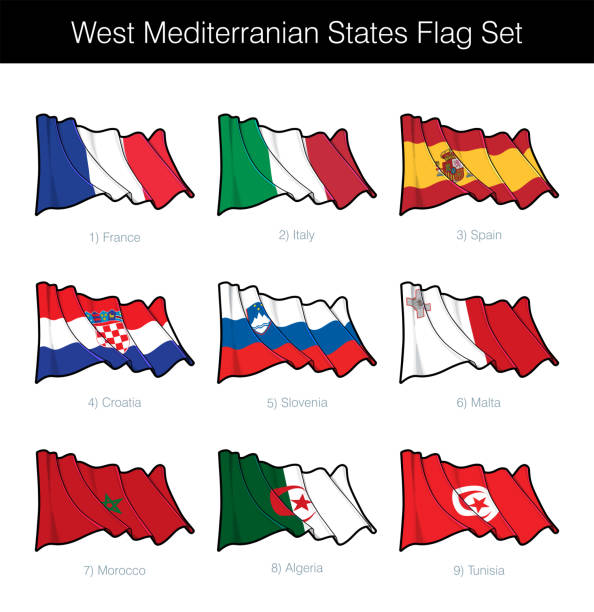 ilustrações, clipart, desenhos animados e ícones de estados mediterrâneos ocidentais que acenam o jogo da bandeira - algerian currency