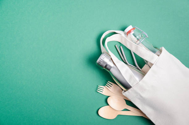 istock Eco friendly shopping bag with cutlery. Zero waste concept. Plastic free concept. 1200370471