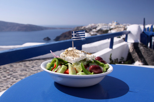 A traditional Greek 'meal' served up overlooking the Aegean Sea in the Cyclades