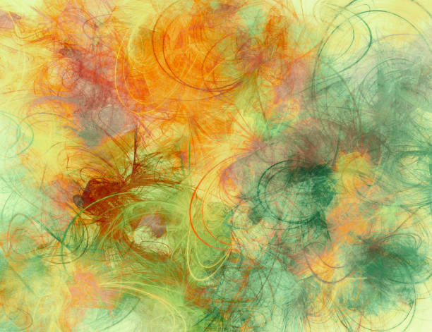 istock Modern drawing texture. Chaotic paint brushstrokes in green and orange tones. Multicolored pattern. Mixed media art 1200373465