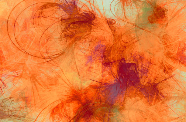 fond numérique de peinture.  lignes de peinture chaotiques, taches dans les couleurs rouges et oranges. motif lumineux. oeuvres contemporaines - blob palette creativity damaged photos et images de collection