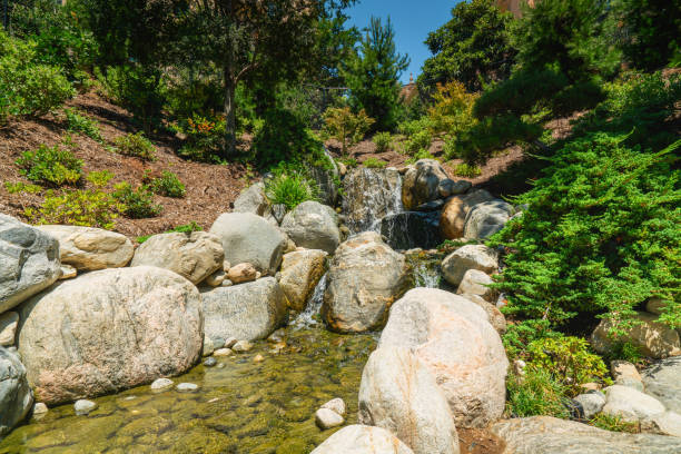 istock Waterfall in Japanese zen garden 1200379902