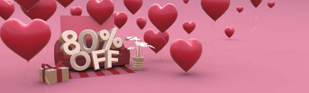 istock 80 Eighty percent off - Valentines Day Sale horizontal 3D-banner with copy space. 1200381624