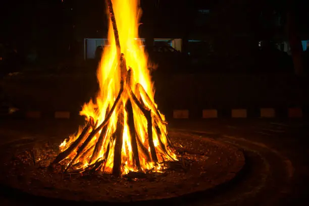 Photo of Giant bon fire lit for the festival of Lohri