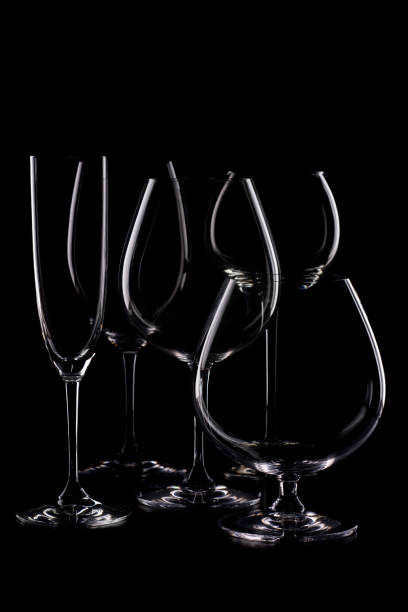 glasses for tasting wines and spirits on a black background