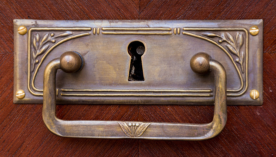 Wooden door with handle, Paris, France