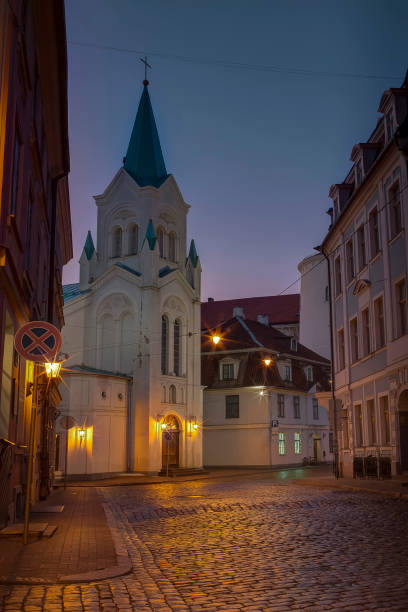 istock Night building in old town, Riga , Latvia 1200390053