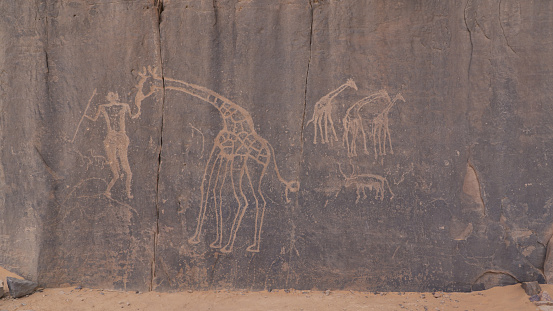 Ancient rock art in Sahara Desert, Algeria