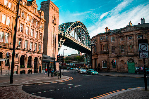 Newcastle, England. 18/01/2020. View of Newcastle's most famous bridge which is located on the Quayside along with Newcastle's other bridges