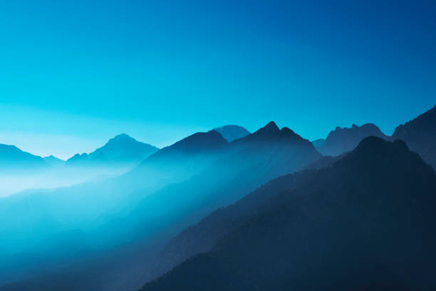Misty mountains during daytime in Antalya, Turkey. Horizontal shot.