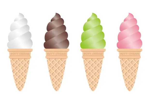 Vector illustration of 4 soft serve ice creams