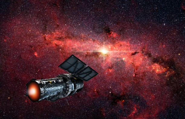 istock Spaceship flying to galaxy in universe. Mystery galaxy like nebula in outer space. Spacecraft on background of deep cosmos. Future space explorations concept. 1200406620