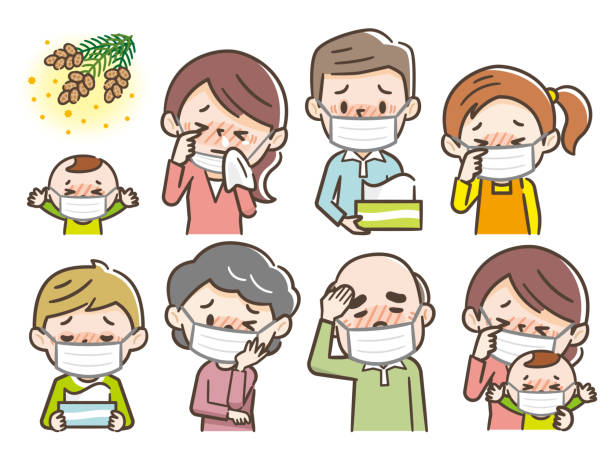 ilustrações, clipart, desenhos animados e ícones de pessoas que sofrem de febre do feno - hay fever