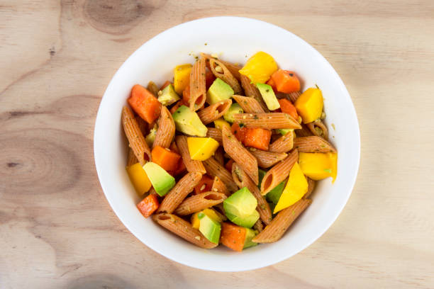 Red Papaya, avocado and mango with pasta