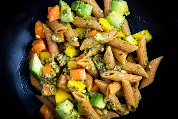 Red Papaya, avocado and mango with pasta