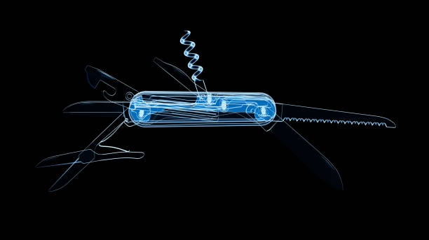 3d rendering x-ray pocket knives isolated on black