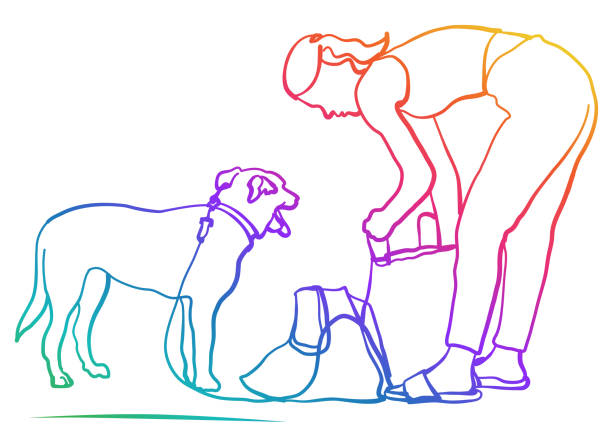 ilustrações de stock, clip art, desenhos animados e ícones de outing with my dog rainbow - woman reaching into handbag