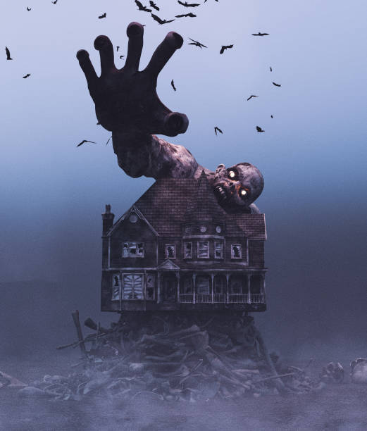 istock Monster with Haunted house on human bones scene,3d rendering 1200423205