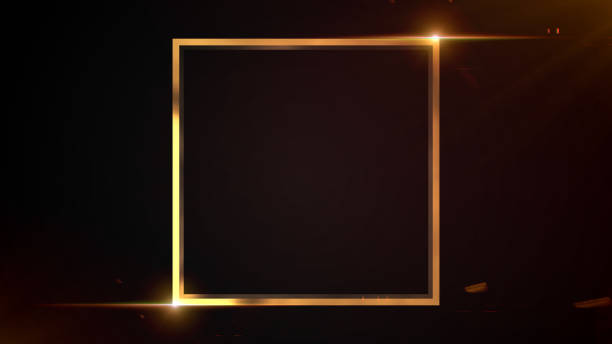 istock Gold metal glitter and shiny frame on black background 1200425380