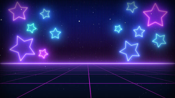 istock Retro 80s Sci-Fi Background Futuristic Grid landscape. Digital cyber surface style of the 1980`s. 3D illustration 1200425481