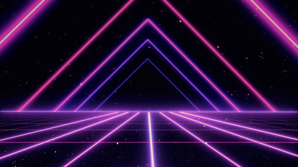 istock Retro 80s Sci-Fi Background Futuristic Grid landscape. Digital cyber surface style of the 1980`s. 3D illustration 1200425483