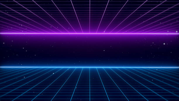 istock 80s Retro Sci-Fi Background Futuristic Grid landscape. Digital cyber surface style of the 1980`s. 3D illustration 1200425559