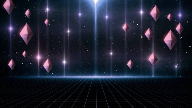 istock 80s Retro Sci-Fi Background Futuristic Grid landscape. Digital cyber surface style of the 1980`s. 3D illustration 1200425564