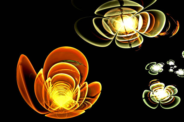 istock Abstract fractal computer-generated glowing 3d flowers. Multicolored fractal painting on a black background 1200425623