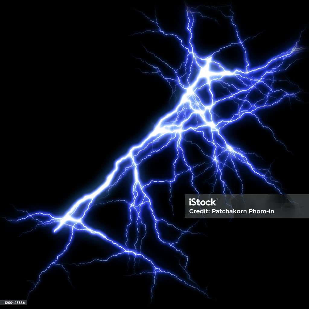 Blue Lightning Flash Thunderbolt Bị Cô Lập Trên Nền Đen Hình ảnh ...