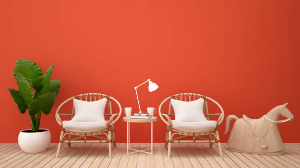 istock Living room on orange wall decorate add empty space for message or artwork - 3D Rendering 1200432313