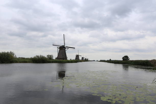 Netherlands Kinderdijk - cloudy day stock photo