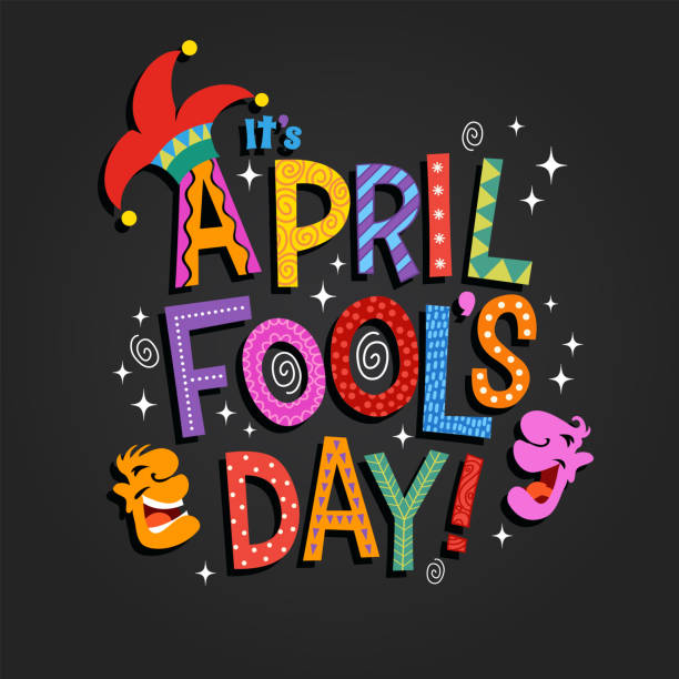 April Fool's Day design with hand drawn decorative lettering April Fool's Day design with hand drawn decorative lettering, laughing cartoon faces and jester hat. For greeting cards, banners, flyers, etc. april fools day stock illustrations