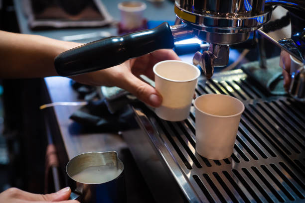 istock Espresso machine brewing a cup of hot coffee 1200443844