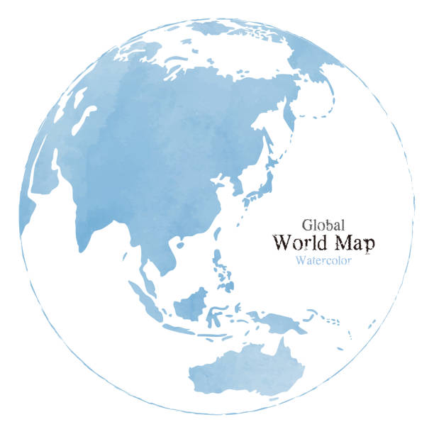 illustrations, cliparts, dessins animés et icônes de carte mondiale du monde avec la texture d'aquarelle - china map globe cartography