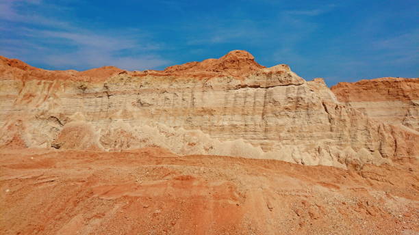 istock Old mining Red surface land like canyon dry hill material 1200448051