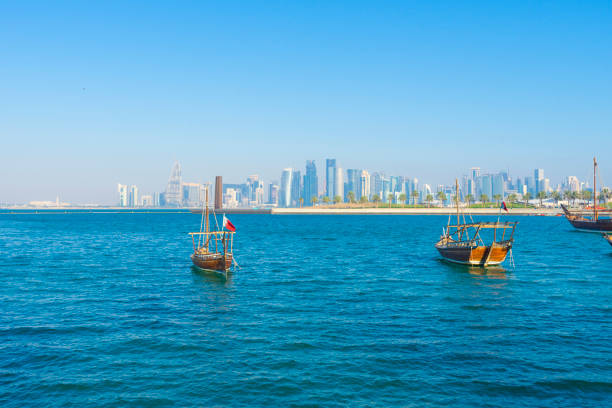 istock Dhows moored off Museum Park in central Doha, Qatar 1200451643
