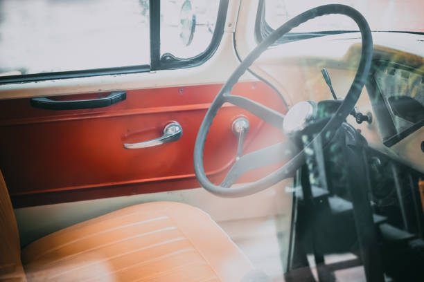 istock Interior of classic vintage car. 1200451671