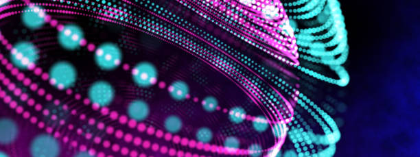 istock Neon globe star orbit shiny light. 3D orbit light line cyber digital world, technology IOT world concept. 1200453340