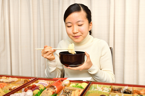 Japanese Girl Enjoys New Year's Party at Home