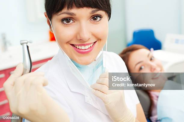 Pretty Doctor With Dentists Drill Stock Photo - Download Image Now - Adult, Adults Only, Color Image