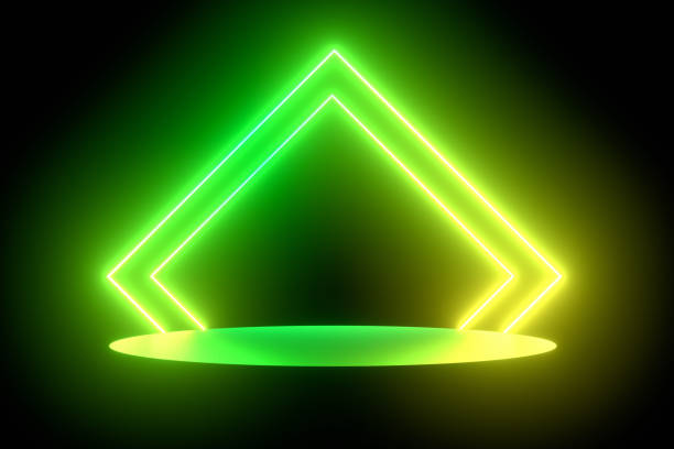 istock Ultraviolet Neon Laser Glowing Lines, Abstract 3D Background with Empty Product Stand, Platform 1200461102