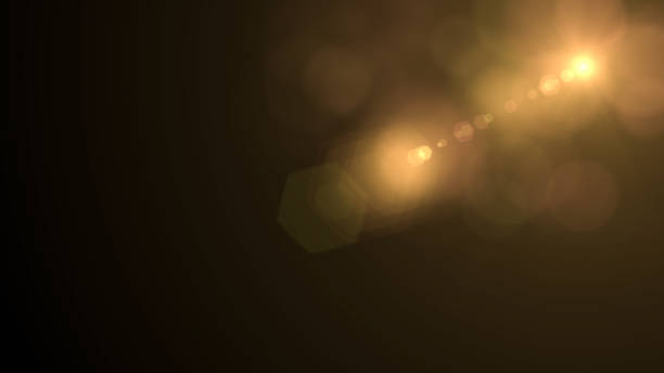 レンズフレア、スペースライト、太陽光、抽象的な黒の背景 - 輝いている ストックフォトと画像